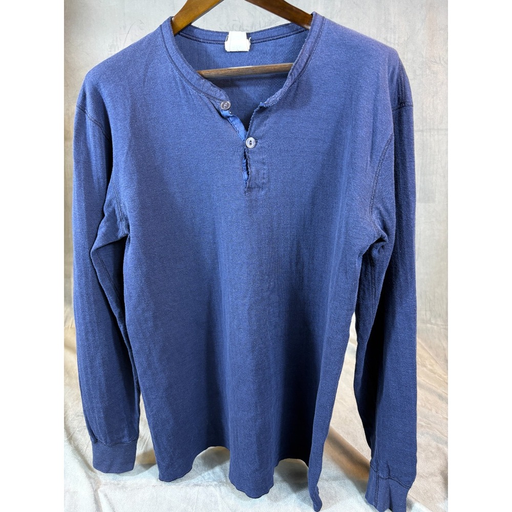 Vtg LL BEAN RIVER DRIVERS Shirt Wool Blue Henley Heavy USA 90s XL Tall